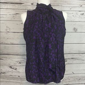 New York & Company- Purple Damask Tie Neck Tank S